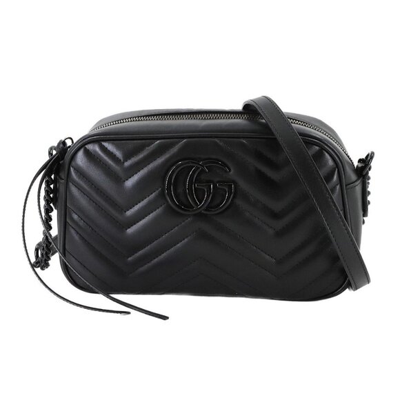 GUCCI GG Marmont Quilting Small Chain Shoulder Bag Leather Black - Picture 1 of 10